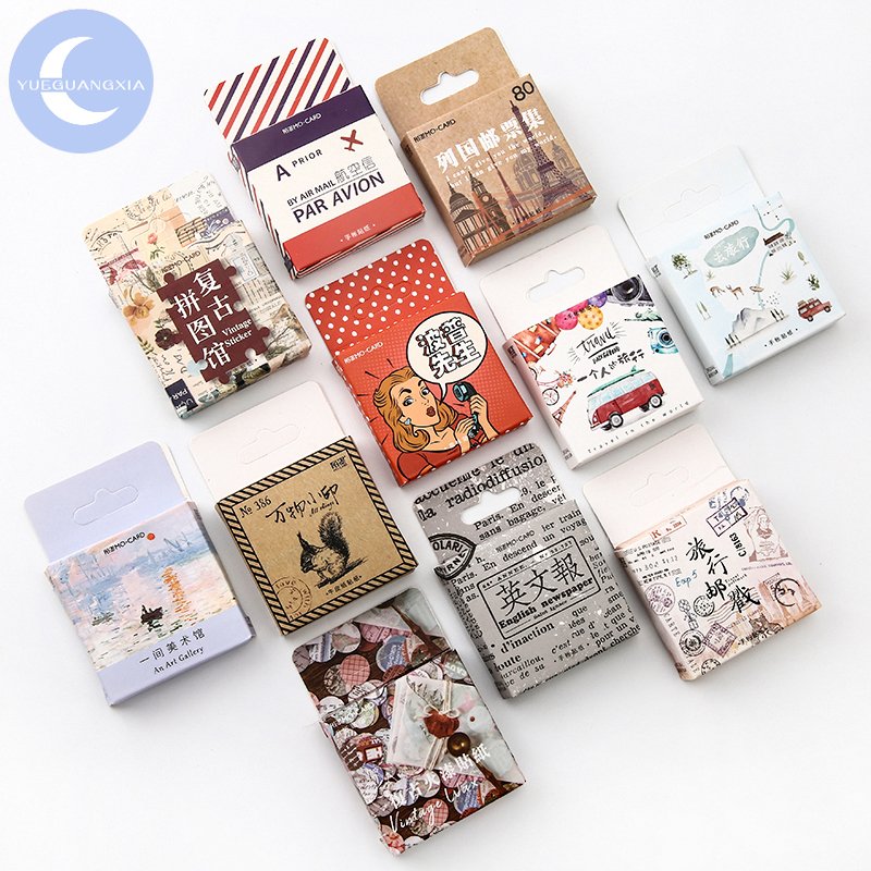 Mr. paper 46pcs/box Vintage Retro Classic Style Famous Stamp Album Mini Box Stickers Planner Diary Deco Stationery Stickers