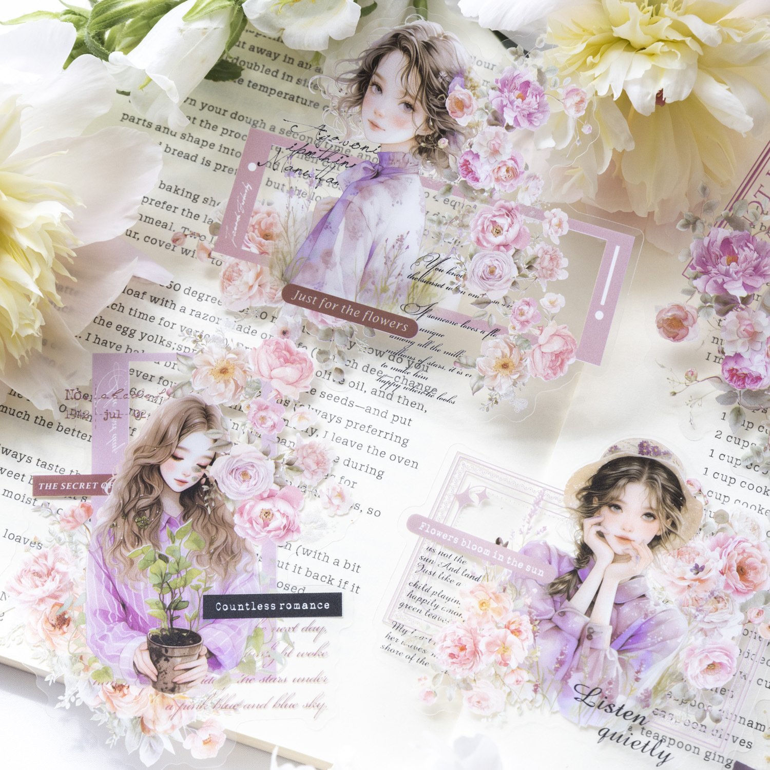 10 pieces/pack of PET stickers and a bouquet of romantic series character collage materials for 6 items