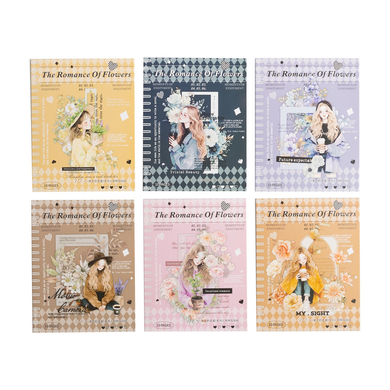 10 pieces/pack of PET stickers and a bouquet of romantic series character collage materials for 6 items