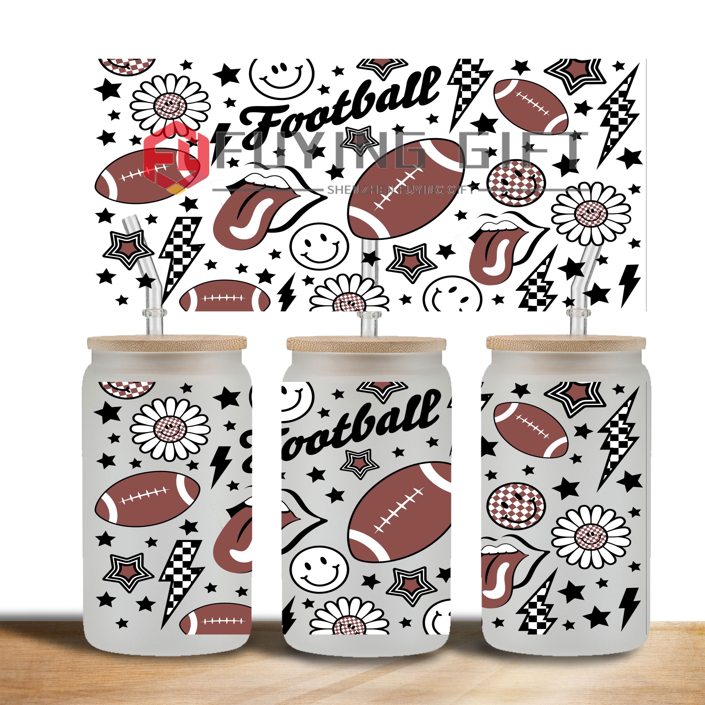 Wholesale football softball uvdtf decals for 16 oz cups uv dtf cup wrap transfers high quality stickers custom labels