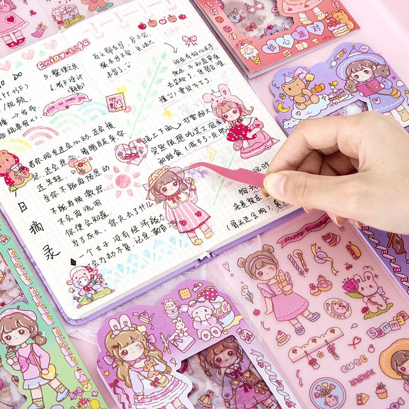 School stationery set kids girls DIY repeated cute kawaii sticker sheets