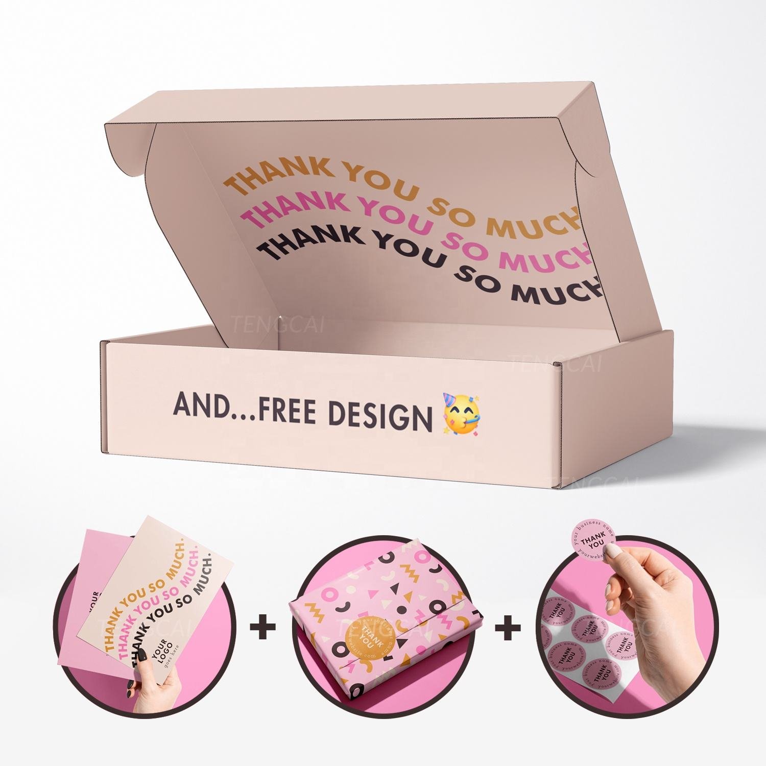 Custom Mailer Box With Paper Card, Tissue Paper and Sticker, Cosmetic Shipping Boxes Packaging Paper Logo Small Mailing Box
