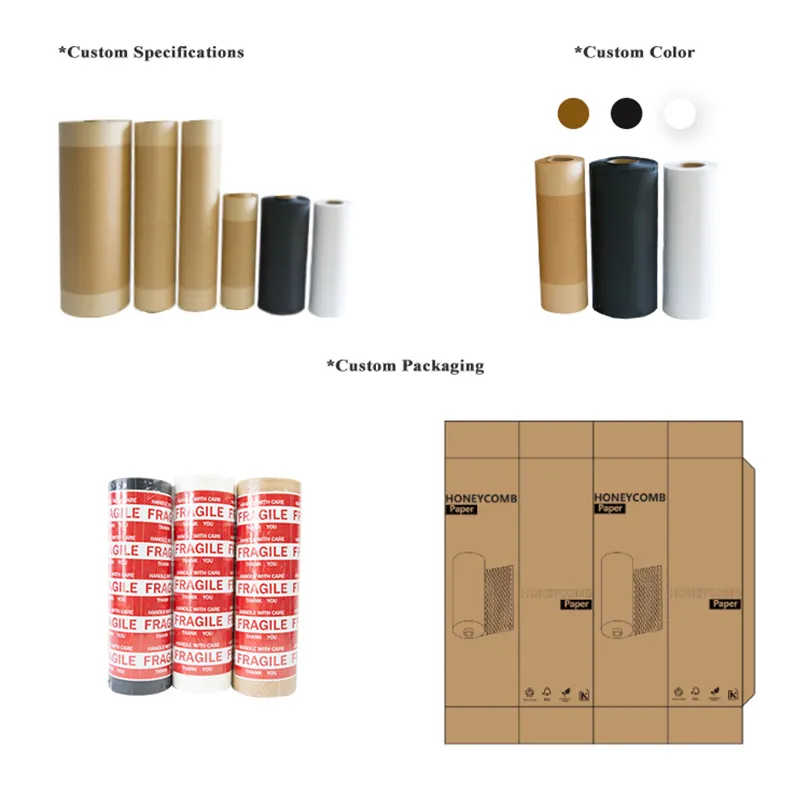 Honeycomb Packing Paper Wrap Recycled Cushioning Wrapping Paper Roll with 20 Fragile Sticker Labels