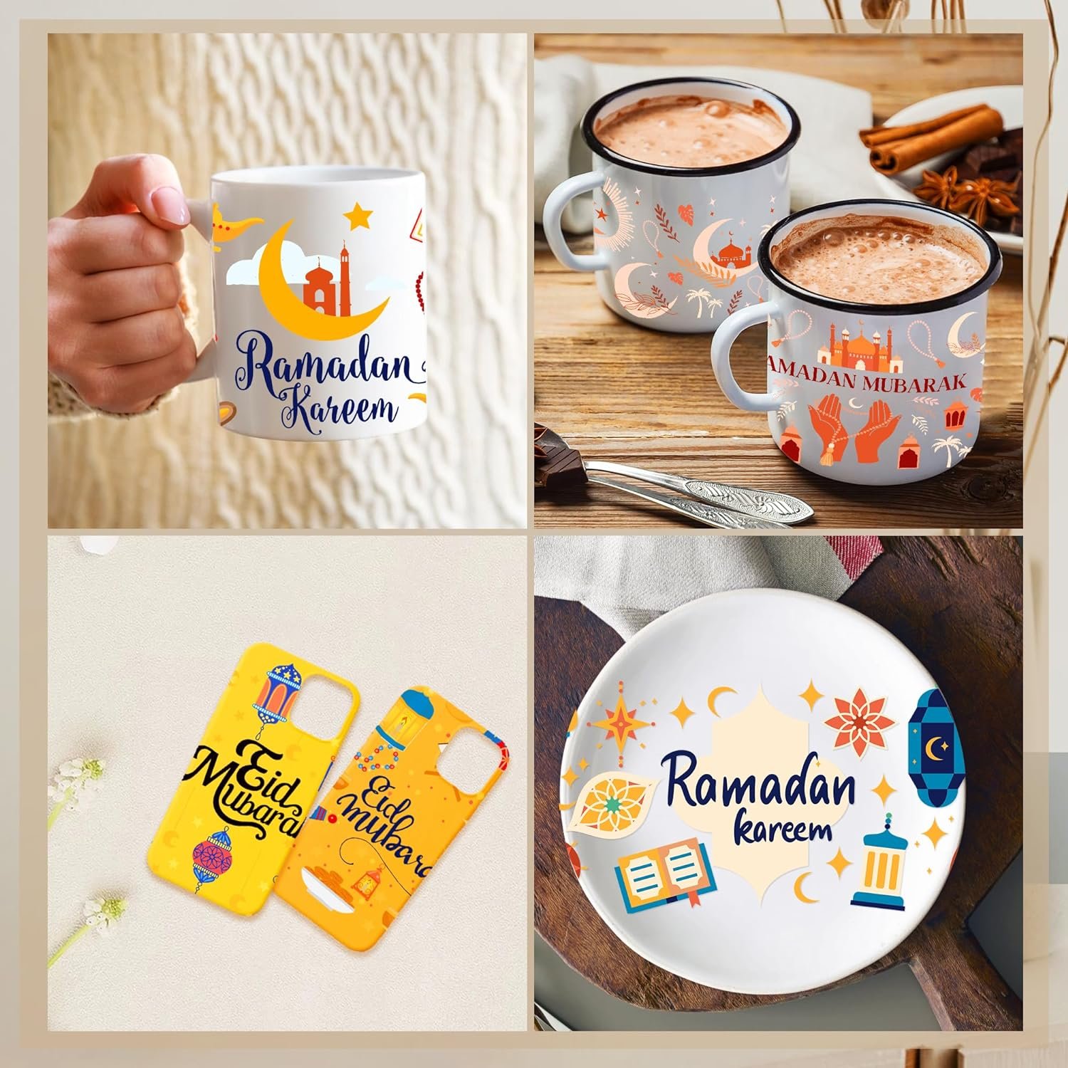 Ramadan Kareem UV DTF for 16 OZ Glass Eid Mubarak, Moon, Camelus, Book, Prayer Beads Design, Waterproof Rub On Transfer Stickers