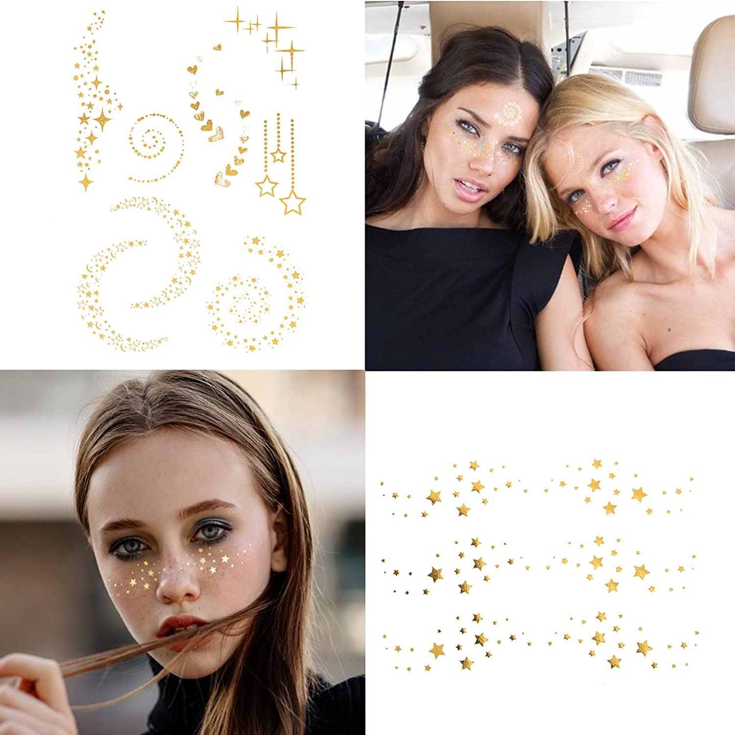 Face Tattoos Sticker, Tattoo Freckle Sticker Face Metallic Temporary Tattoo for Women for Holiday
