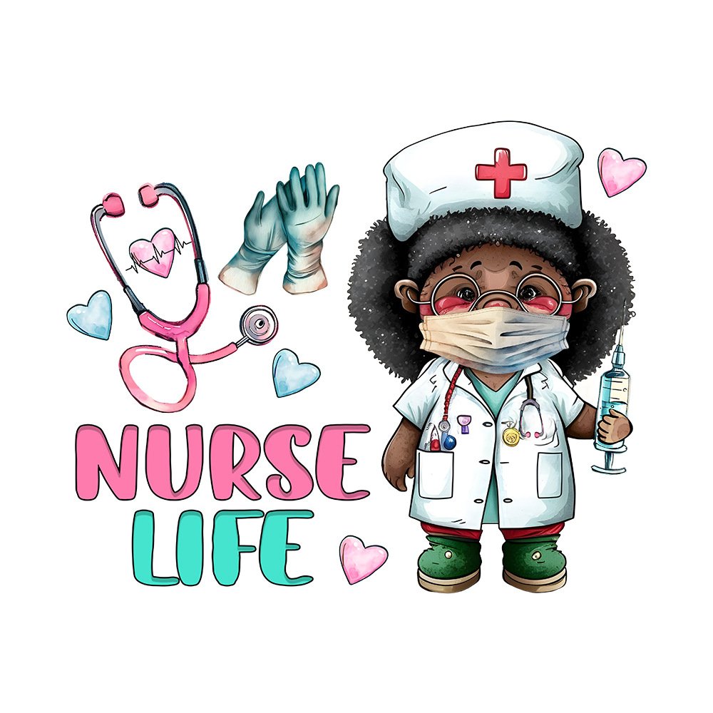 Thermal Film DTF Transfers Nurse Sticker Heat Transfer Vinyl Design Cartoon Black Women Patch Iron On Stickers Print On T-shirt