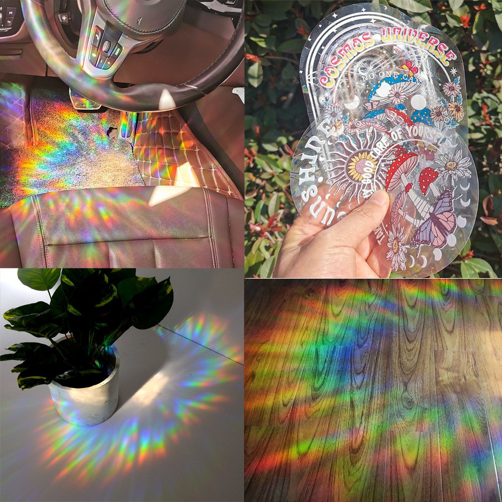3D rainbow prism sun catcher window static clings rainbow maker custom printing suncatcher stickers