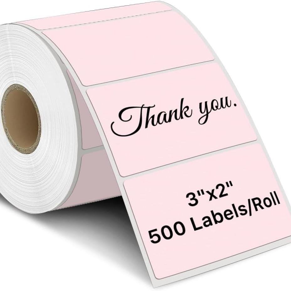 3" x 2" Thermal Label Stickers for Label Printers, Self-Adhesive Thermal Stickers with Perforation Line, 500 Labels/Roll, PINK
