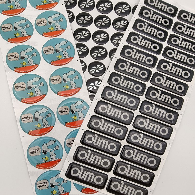Custom size polyurethane resin coated clear 3D epoxy domed vinyl sticker labels