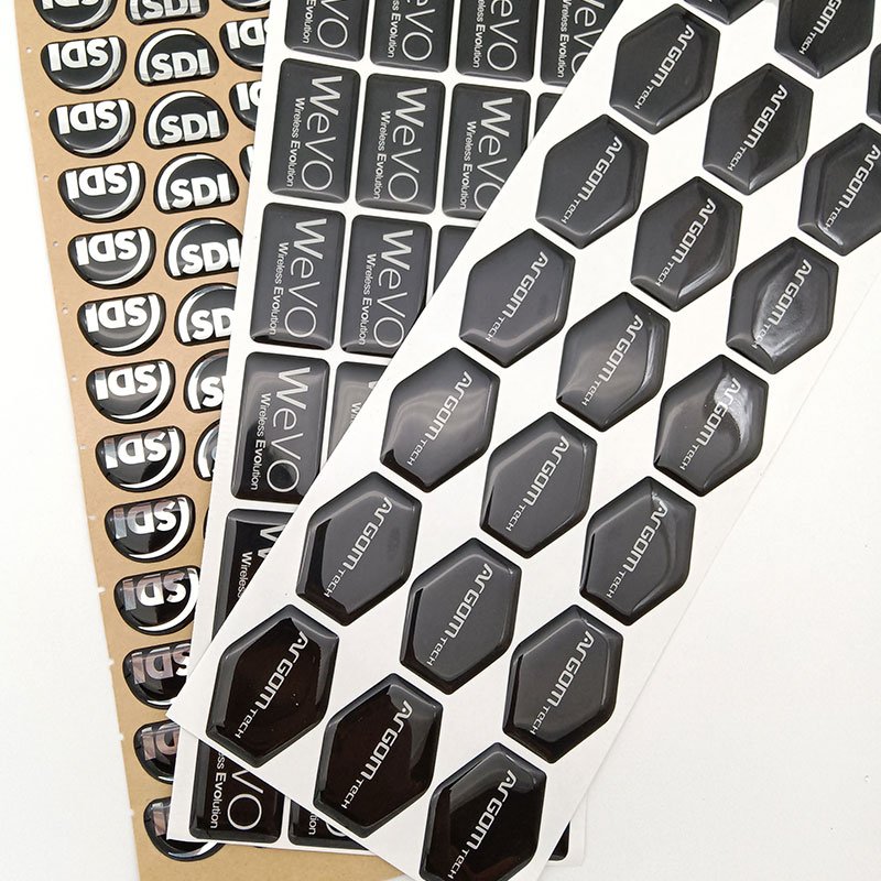 Custom size polyurethane resin coated clear 3D epoxy domed vinyl sticker labels