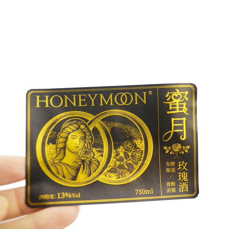 Custom wine bottle logo stickers beer waterproof hot stamping gold foil white wine sticker custom private label wine