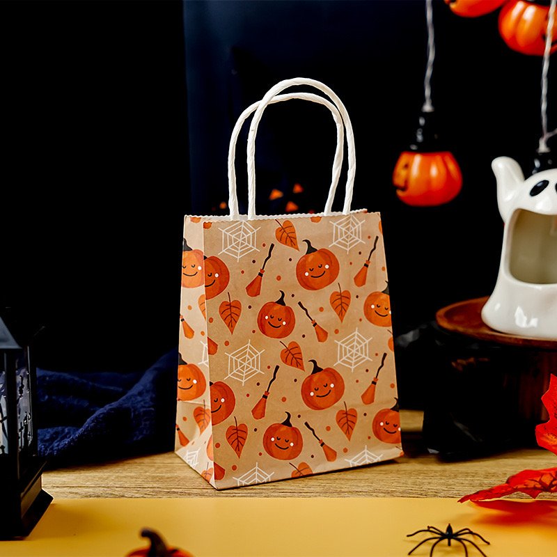8 Style Paper Treat Bags With Stickers Party Favor Halloween Treat Bags For Trick Or Treat Gifts Candies Snacks Party Supply