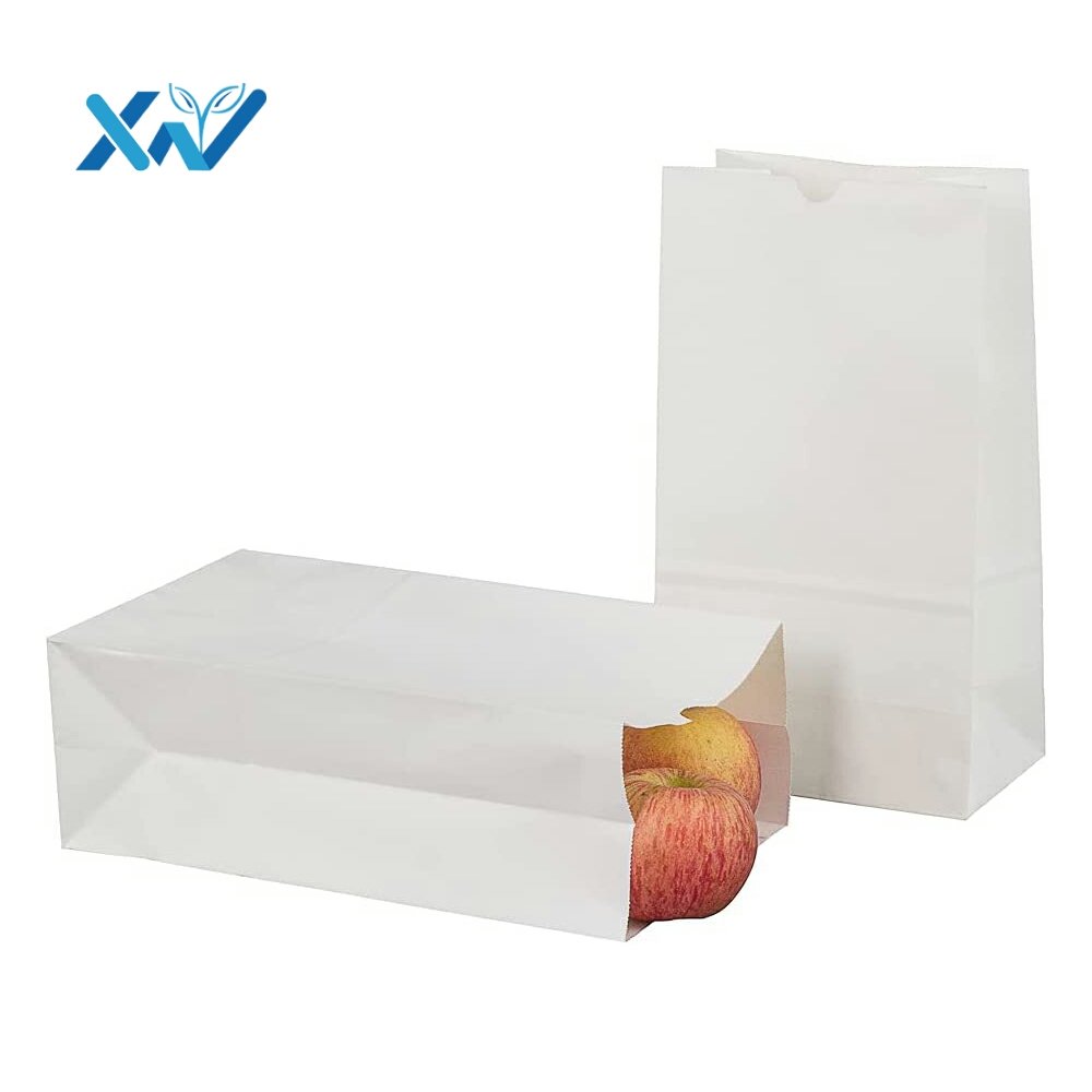 Biodegradable white paper bag Retail Candies paper bag with no handle SOS flat bottom to take away bags