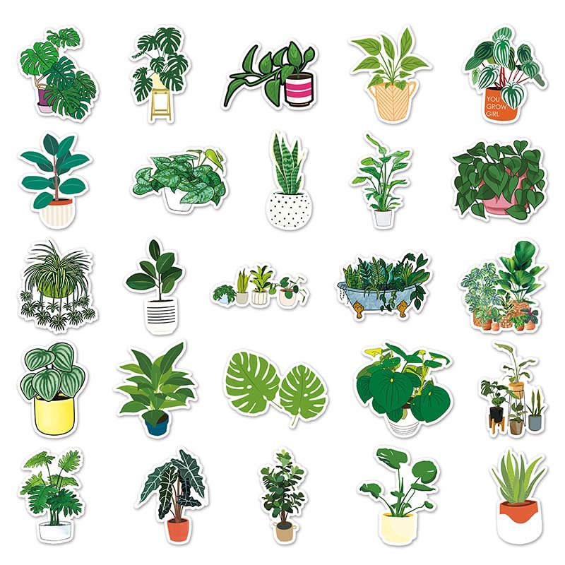 50pcs Hot Selling Cartoon Plant Stickers Waterproof Decorative Skateboard Luggage Laptop INS Style Small Fresh Plants Stickers