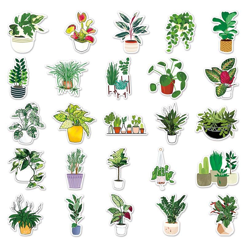 50pcs Hot Selling Cartoon Plant Stickers Waterproof Decorative Skateboard Luggage Laptop INS Style Small Fresh Plants Stickers