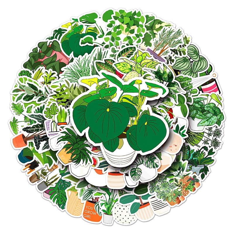 50pcs Hot Selling Cartoon Plant Stickers Waterproof Decorative Skateboard Luggage Laptop INS Style Small Fresh Plants Stickers