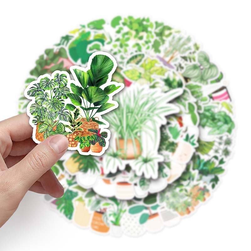 50pcs Hot Selling Cartoon Plant Stickers Waterproof Decorative Skateboard Luggage Laptop INS Style Small Fresh Plants Stickers