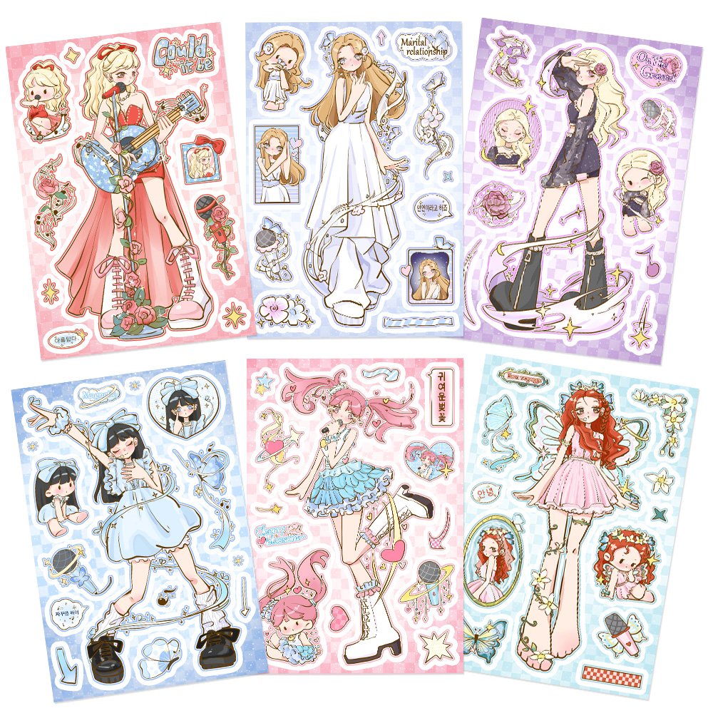 8 Sheets Kpop Girl Group Creative Decal Phone Case Decorative Stickers Diy Diary Guitar Water Cup Decorative Waterproof Collage