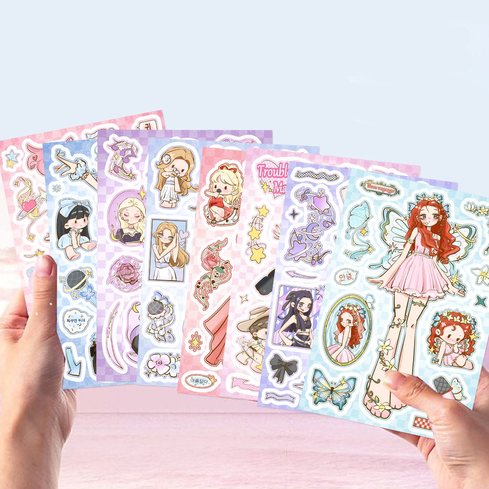 8 Sheets Kpop Girl Group Creative Decal Phone Case Decorative Stickers Diy Diary Guitar Water Cup Decorative Waterproof Collage