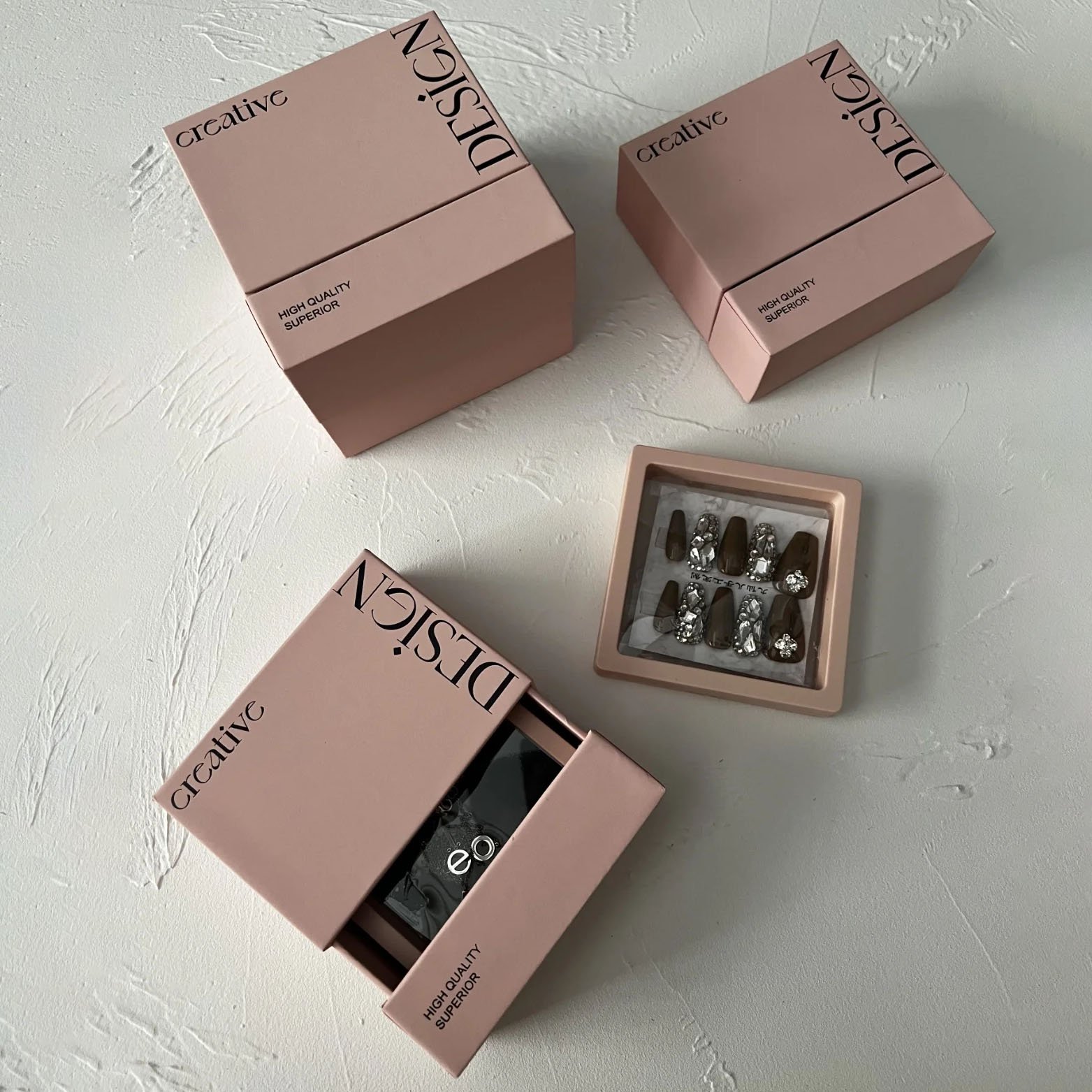 custom logo clay finish soft touch feeling special color luxury rigid nail gel wraps packaging gift drawer box