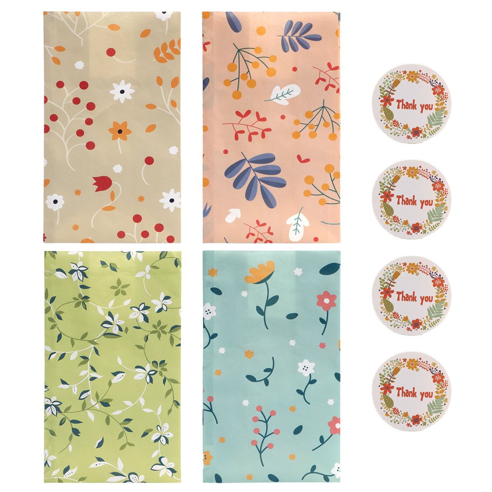 Floral Party Favor Watercolor Flowers Paper Gift Bags, Goodie Candy Treat Bags With Thank You Stickers For Wedding