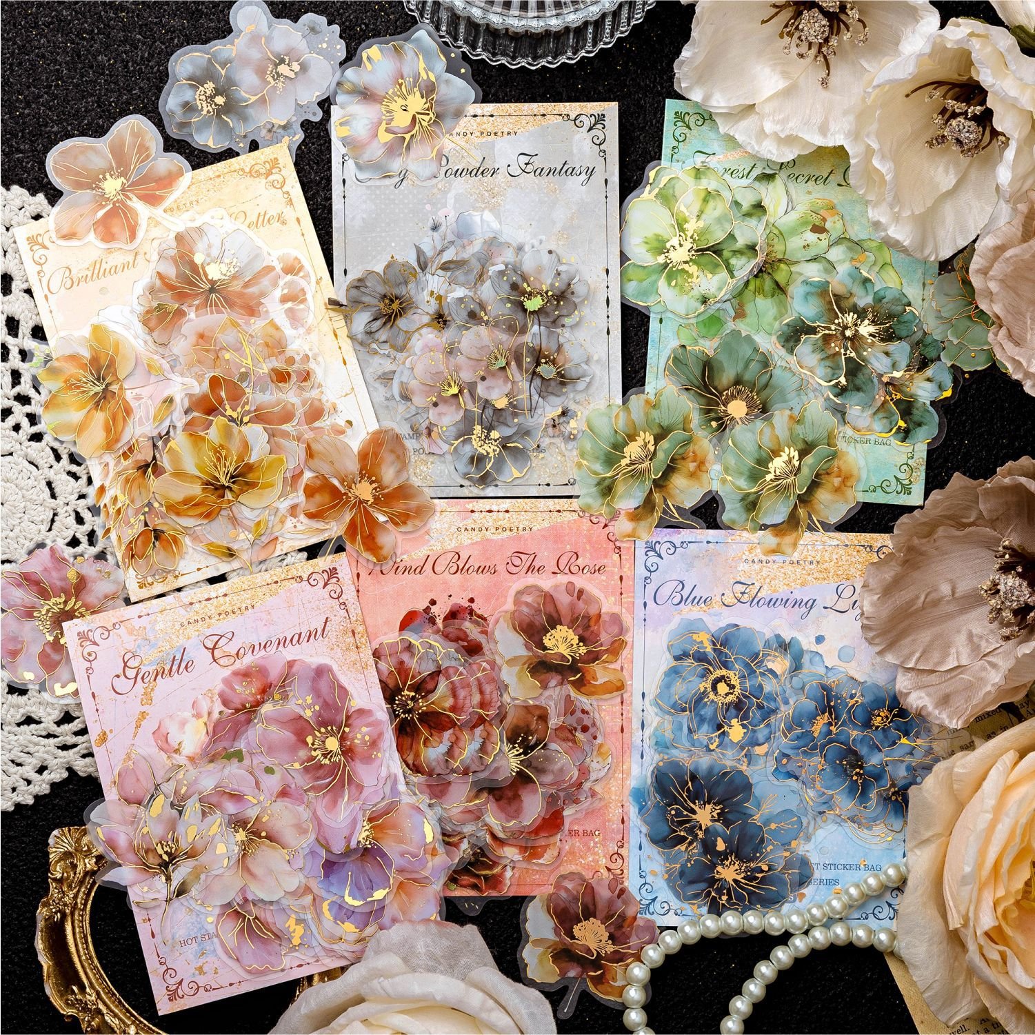 20 sheets/pack PET sticker pack, 6 options of decorative materials for the Flower Poetry series matte hot stamping account