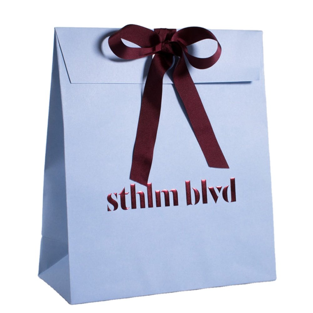 Custom Print Logo Privite Brand Die Cut Handle Paperbag Scarf Tie White Paper Shopping Gift Bag