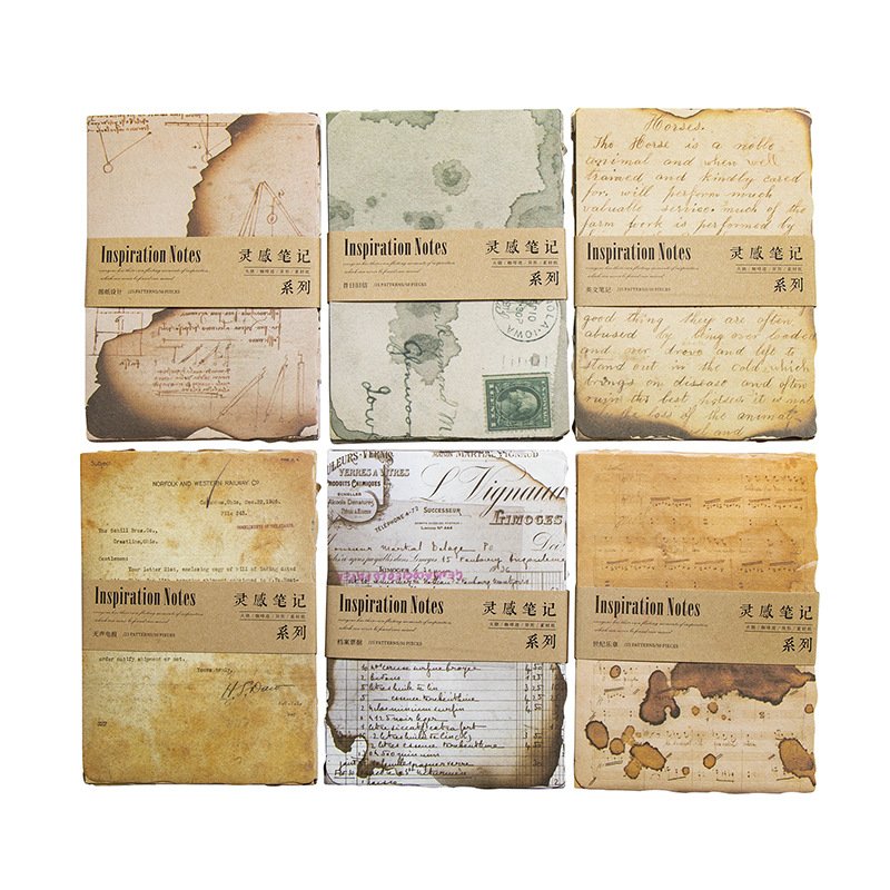 50pieces/pack Special-Shaped Material Paper Fire Old Trace Inspiration Note Series Journal Material Decorative Sticker 6 Models
