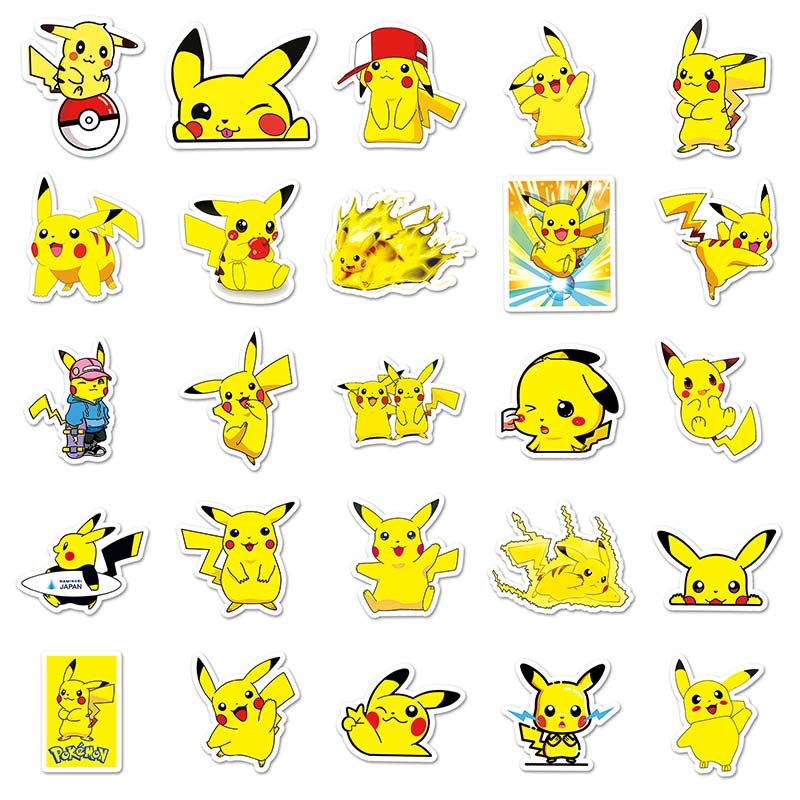 54 PCS Popular hot sale Pikachu cartoon stickers Mobile phone guitar helmet suitcase waterproof vinyl stickers