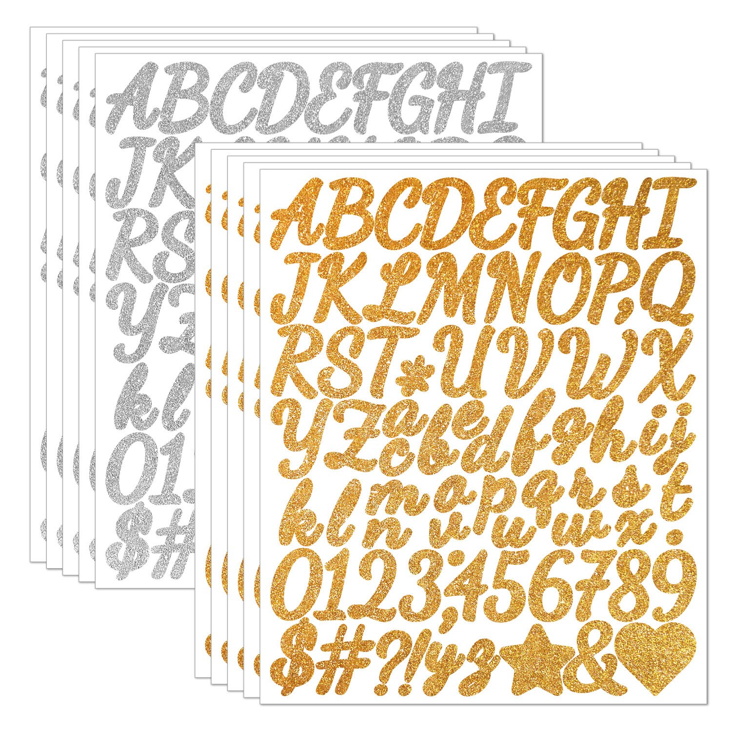 Self-Adhesive Vinyl Glitter Letters and Alphabet Number Stickers Mailbox Labels Decals for Sign and Notebook Sheets Packing