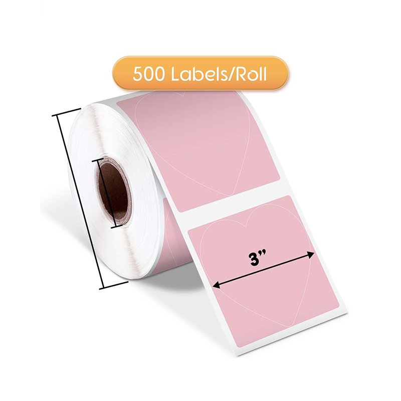 Self-Adhesive Pink Thermal Sticker Heart Shaped Direct Thermal Printer Label for Wedding Valentines Day Thanks Card