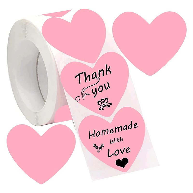 Self-Adhesive Pink Thermal Sticker Heart Shaped Direct Thermal Printer Label for Wedding Valentines Day Thanks Card