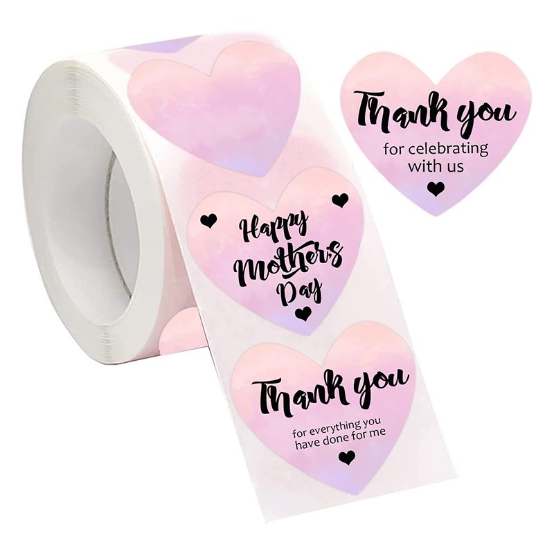 Self-Adhesive Pink Thermal Sticker Heart Shaped Direct Thermal Printer Label for Wedding Valentines Day Thanks Card
