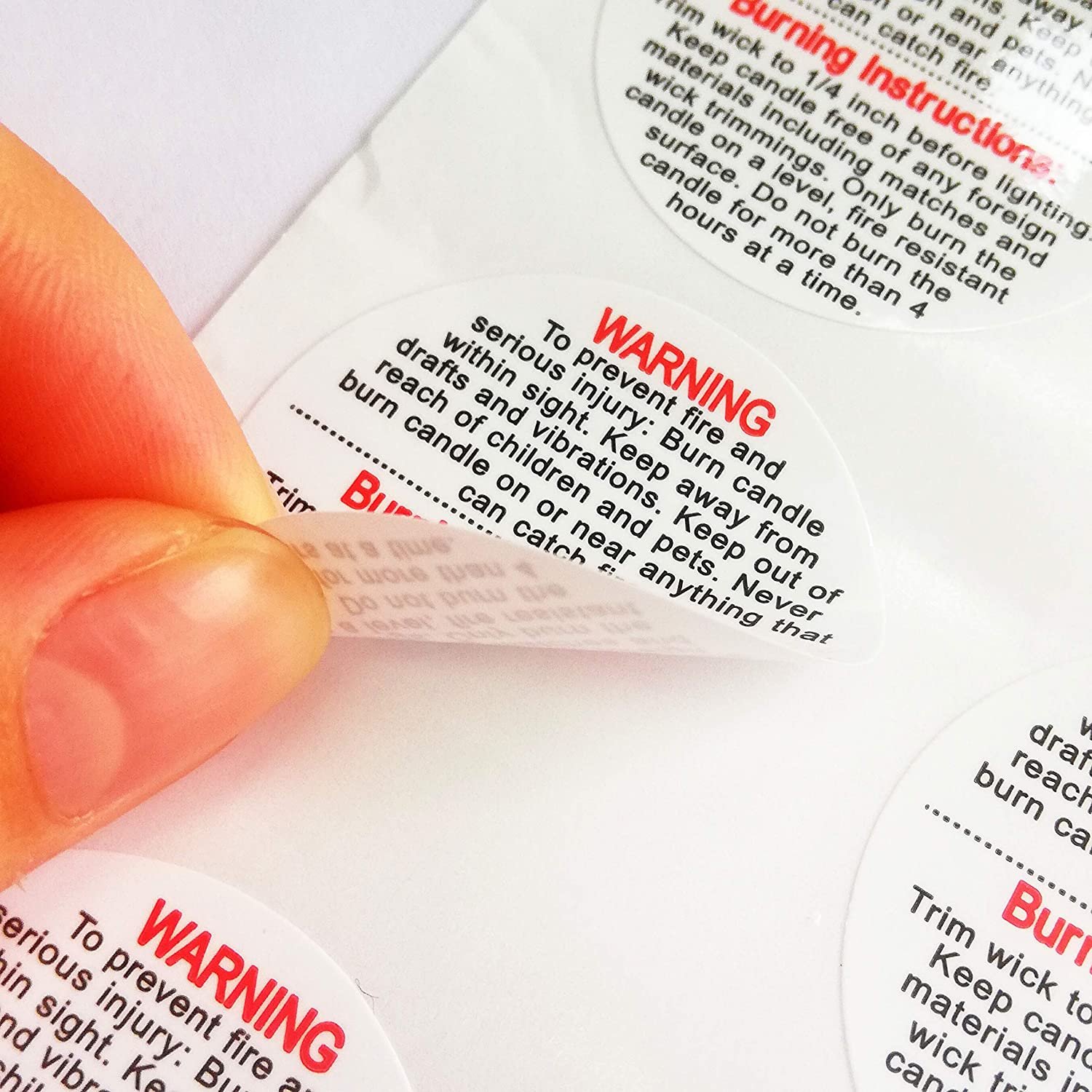 White Candle Warning Labels 1.5 Inch Candle Jar Container Stickers Waterproof Candle Safety Stickers for DIY
