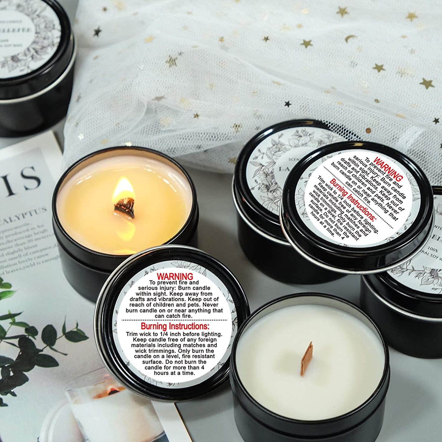 White Candle Warning Labels 1.5 Inch Candle Jar Container Stickers Waterproof Candle Safety Stickers for DIY