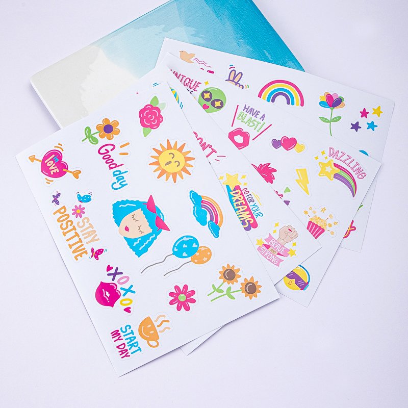 Custom A4 A5 A6 Kiss Cut Sticker Sheet Self Adhesive Vinyl Waterproof Cartoon Printed Logo Label Cute Stickers Sheet for Kids