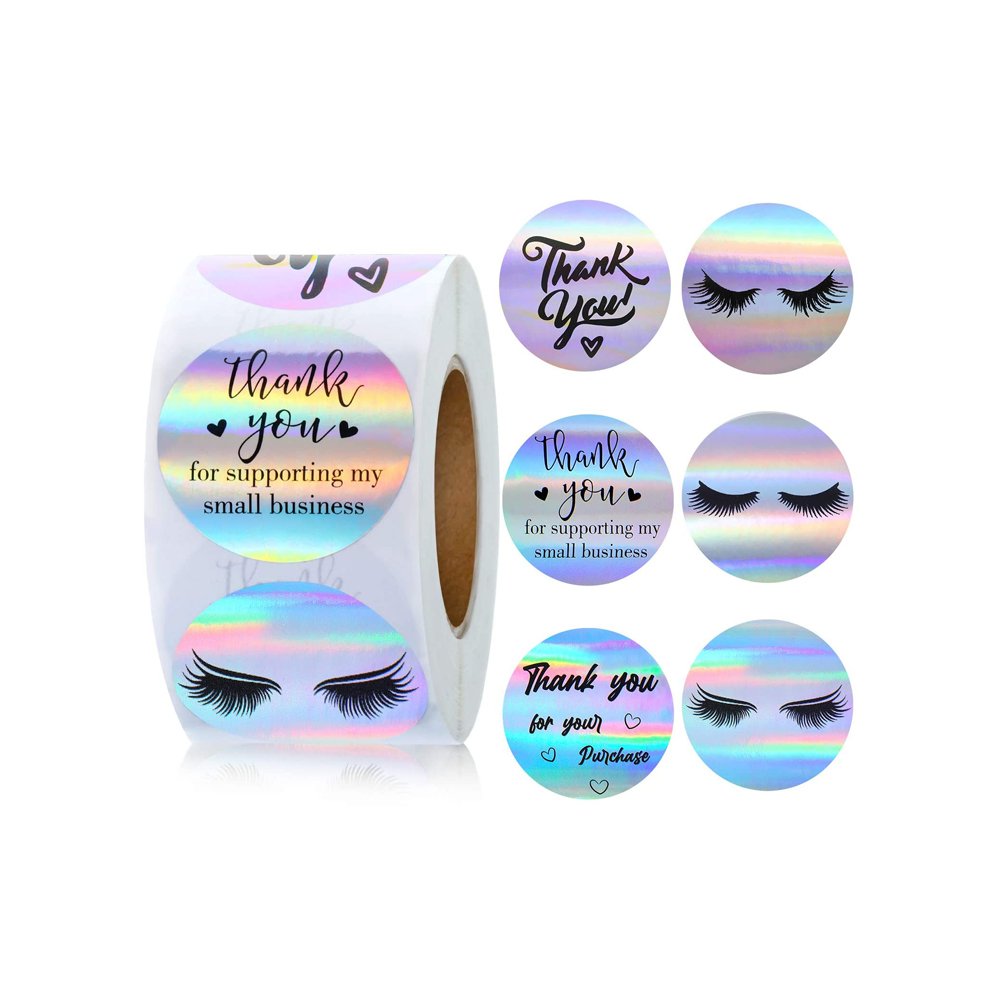 Custom Logo Sticker Sheets Vinyl Hologram Printing Paper Holographic Cute Thank You Transparent Floral Die Cut Label Stickers