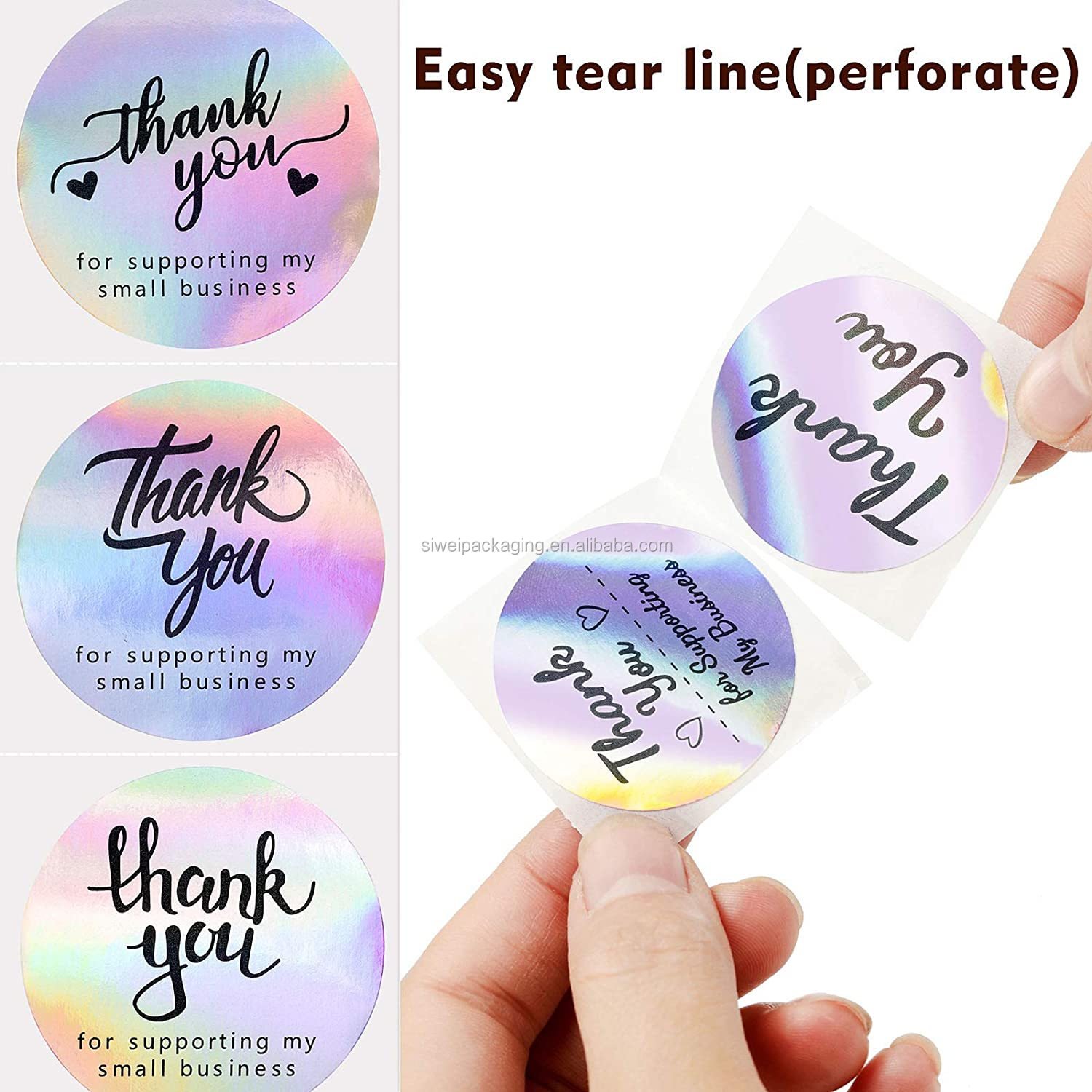Custom Logo Sticker Sheets Vinyl Hologram Printing Paper Holographic Cute Thank You Transparent Floral Die Cut Label Stickers