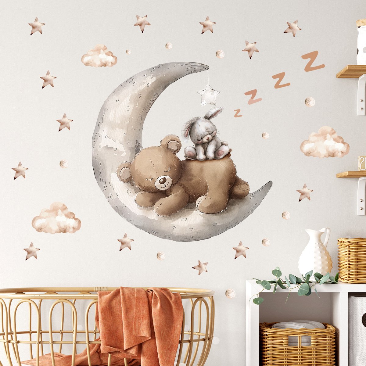 Creative cartoon goodnight little bear wall decor cute animal stickers for kids room easy to clean