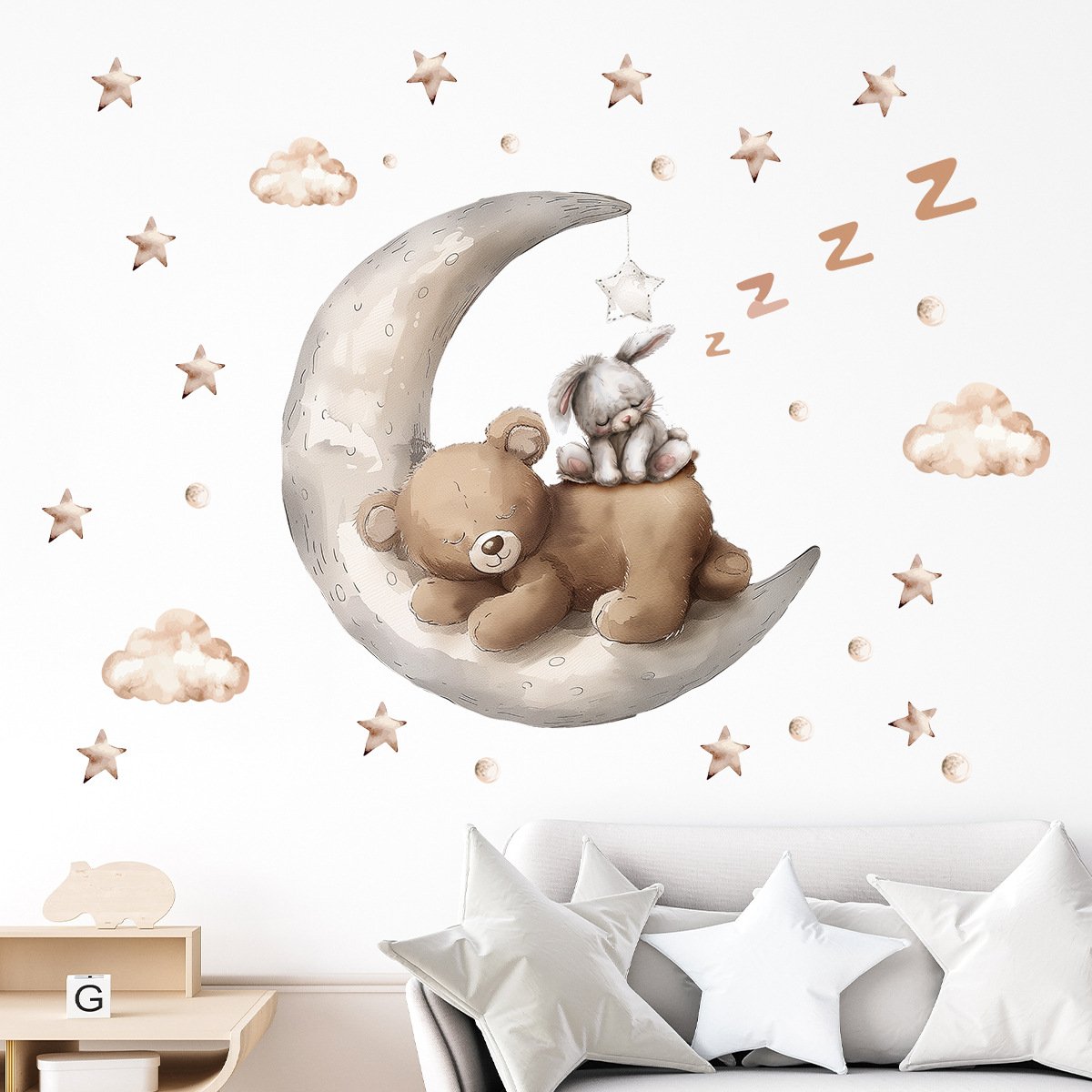 Creative cartoon goodnight little bear wall decor cute animal stickers for kids room easy to clean