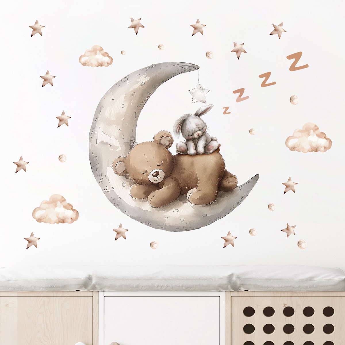 Creative cartoon goodnight little bear wall decor cute animal stickers for kids room easy to clean