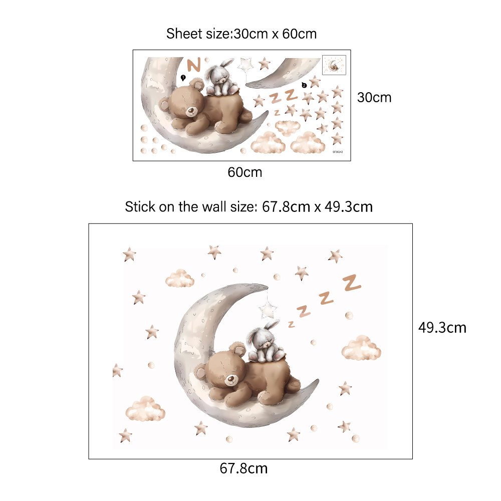 Creative cartoon goodnight little bear wall decor cute animal stickers for kids room easy to clean