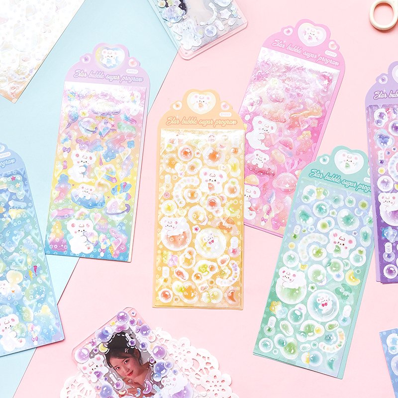 6 designs 2 pcs / set stickers cartoon bubble gum cute bear kawaii decoration stickers pack for Diary Scrap Book