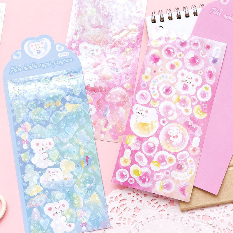 6 designs 2 pcs / set stickers cartoon bubble gum cute bear kawaii decoration stickers pack for Diary Scrap Book