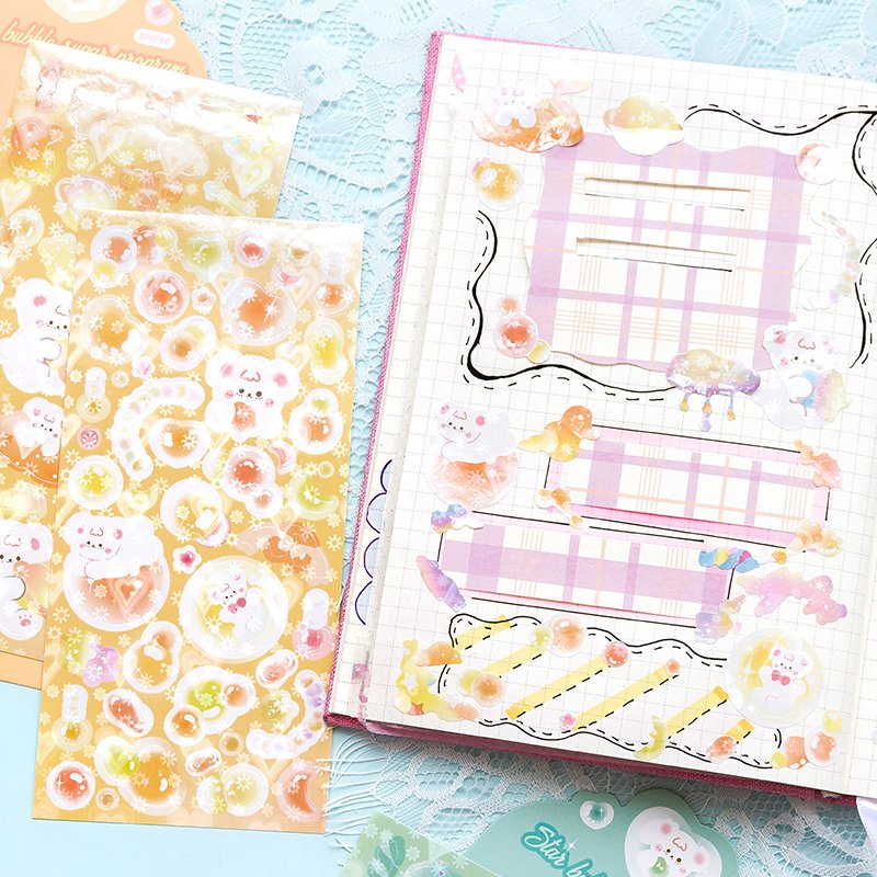 6 designs 2 pcs / set stickers cartoon bubble gum cute bear kawaii decoration stickers pack for Diary Scrap Book