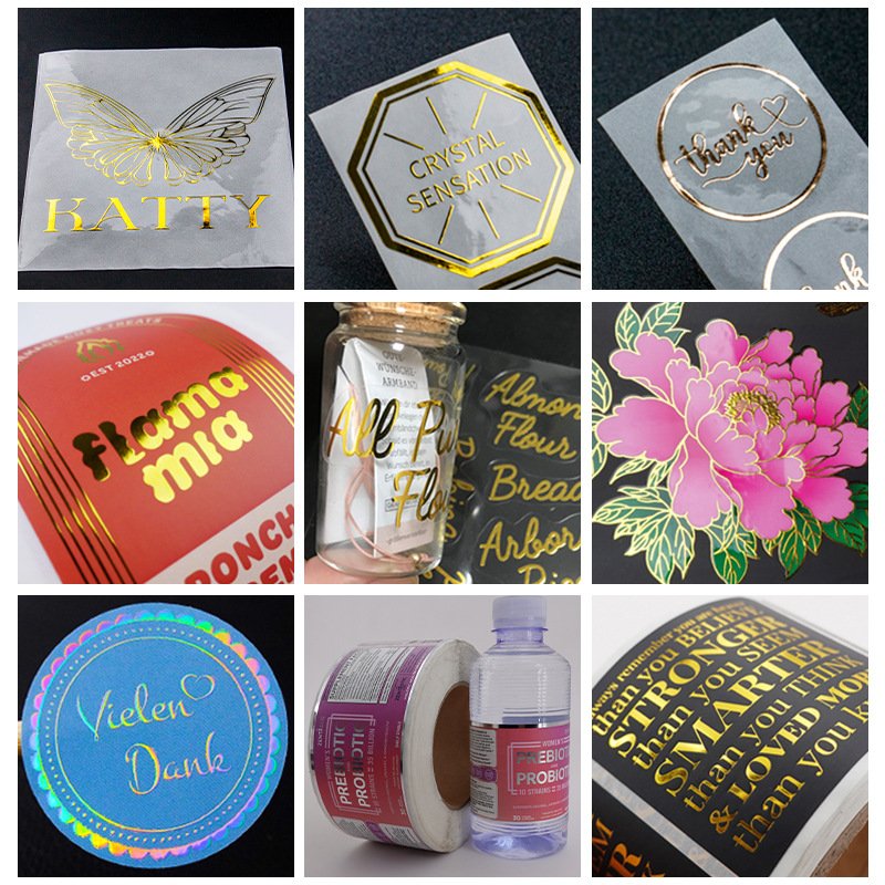 Custom Waterproof Self Adhesive Clear Gold Foil Stamping Logo Sticker Printing Transparent Label Sticker