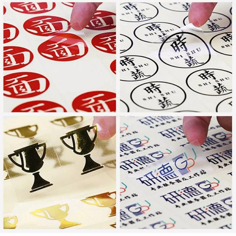 Custom Waterproof Self Adhesive Clear Gold Foil Stamping Logo Sticker Printing Transparent Label Sticker
