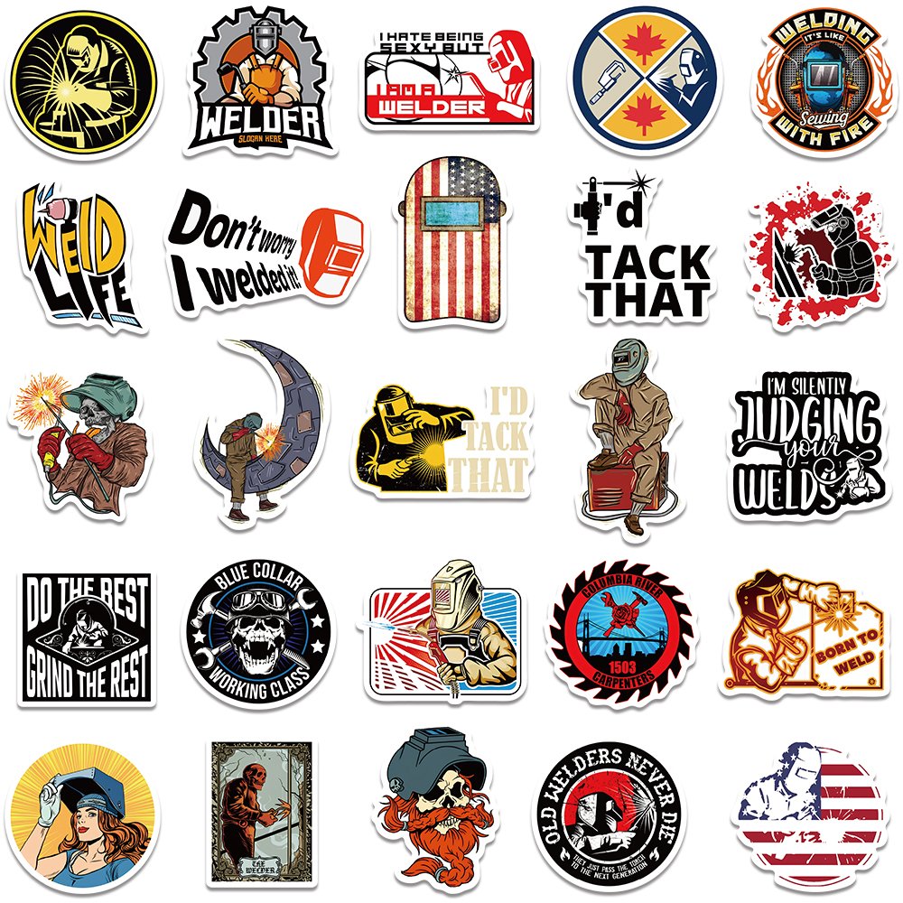 50pcs Cartoon Welding Workers Decal Funny Graffiti Stickers Diy Decoration Water Cup Luggage Skateboard Diray Waterproof Sticker