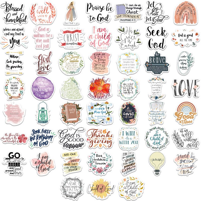 52PCS Jesus Phrase Christian Stickers,Bible Verse Faith Stickers for Water Bottles, Religious Christian Easter Gifts Stuff