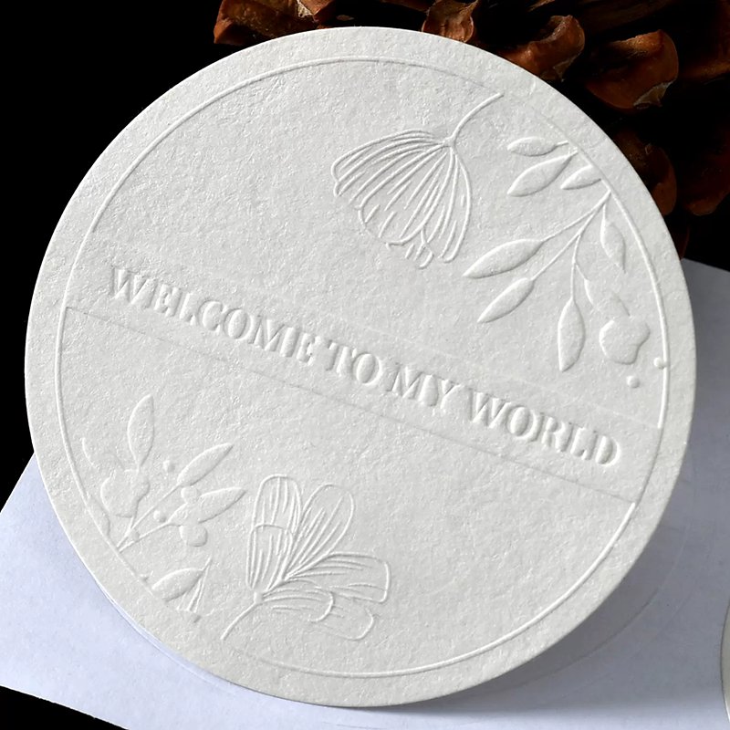 Custom Special Textured Paper Embossed Labels Sticker Private Logo Business Stickers